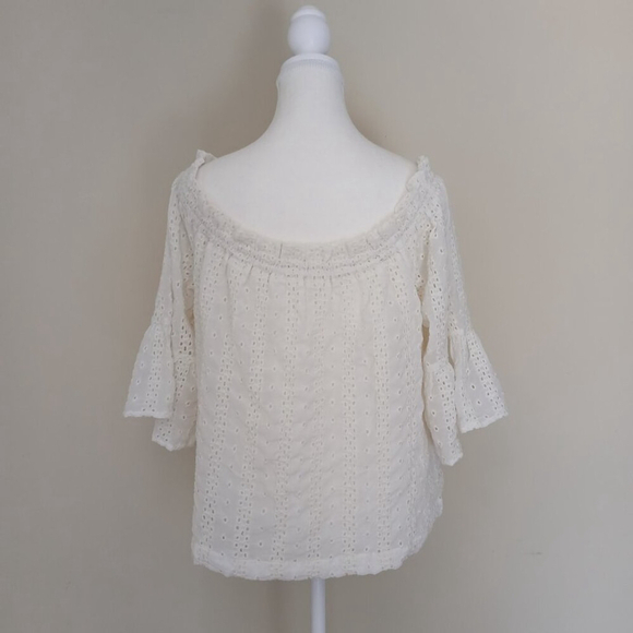 Anthropologie Floreat Off The Shoulder Bohochic Eyelet Top Ivory Size Large - Picture 5 of 10